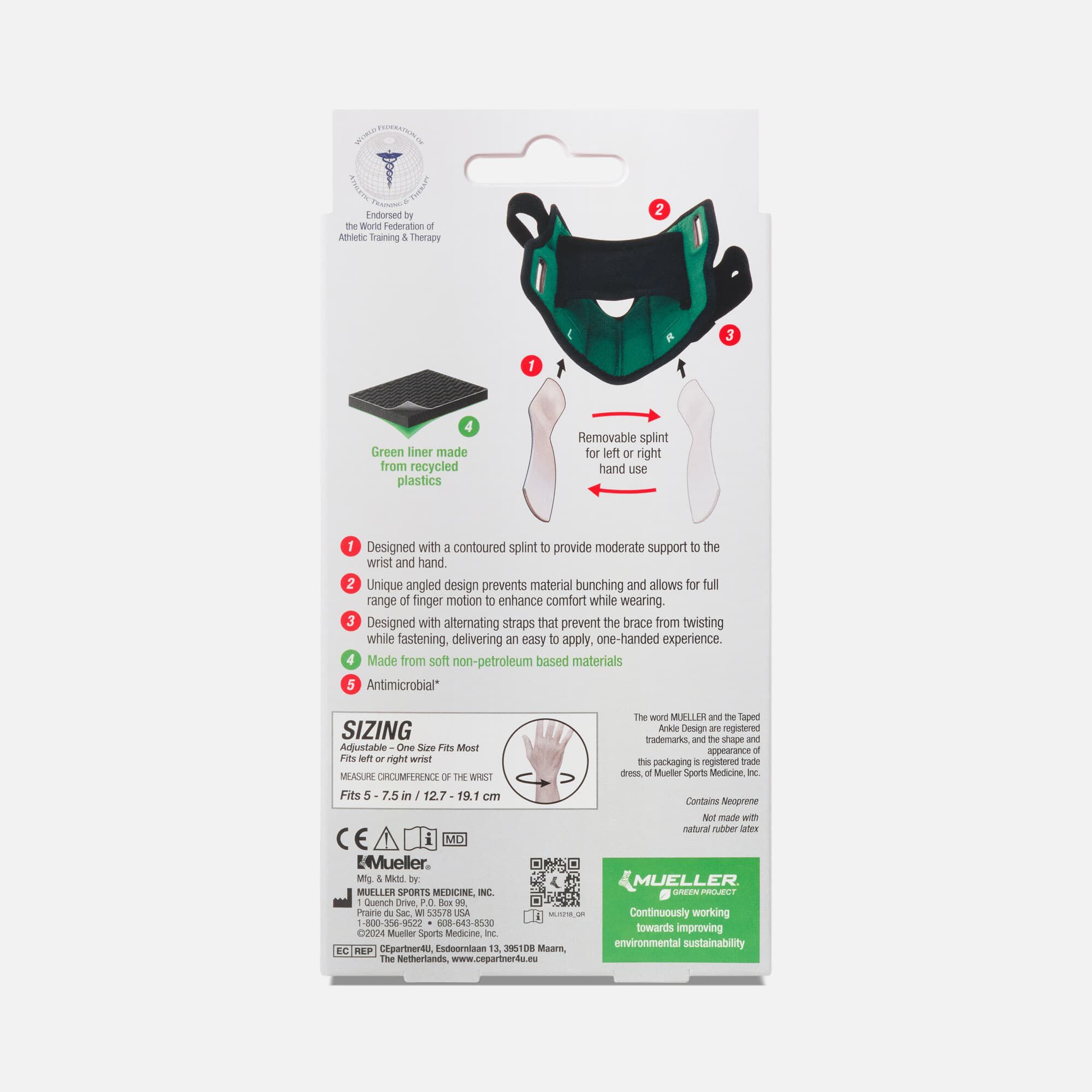Mueller® Green Fitted Wrist Brace, , large