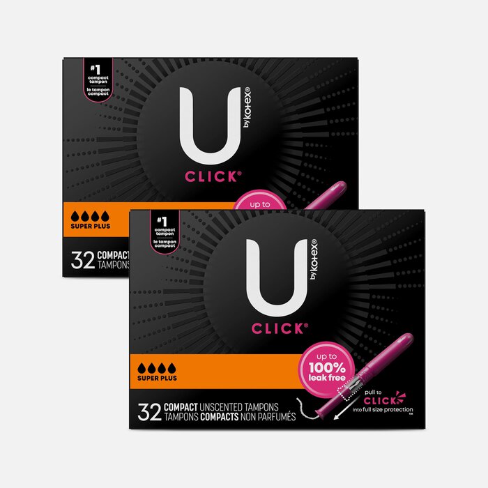 U by Kotex Click Compact Tampons, Super Plus Absorbency, Unscented, 32 ct. (2-Pack), , large