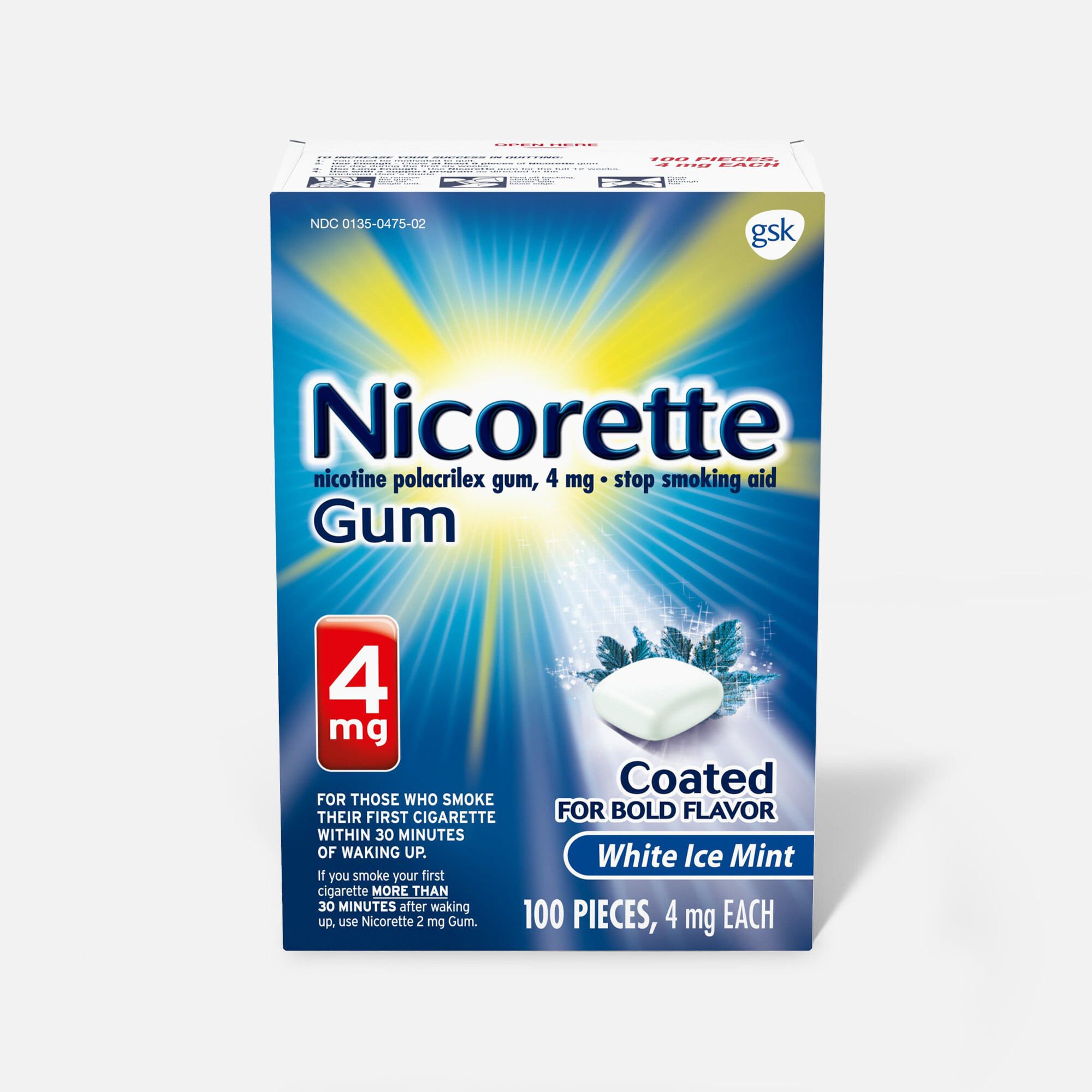Nicorette Nicotine Gum, White Ice Mint, 4mg, , large