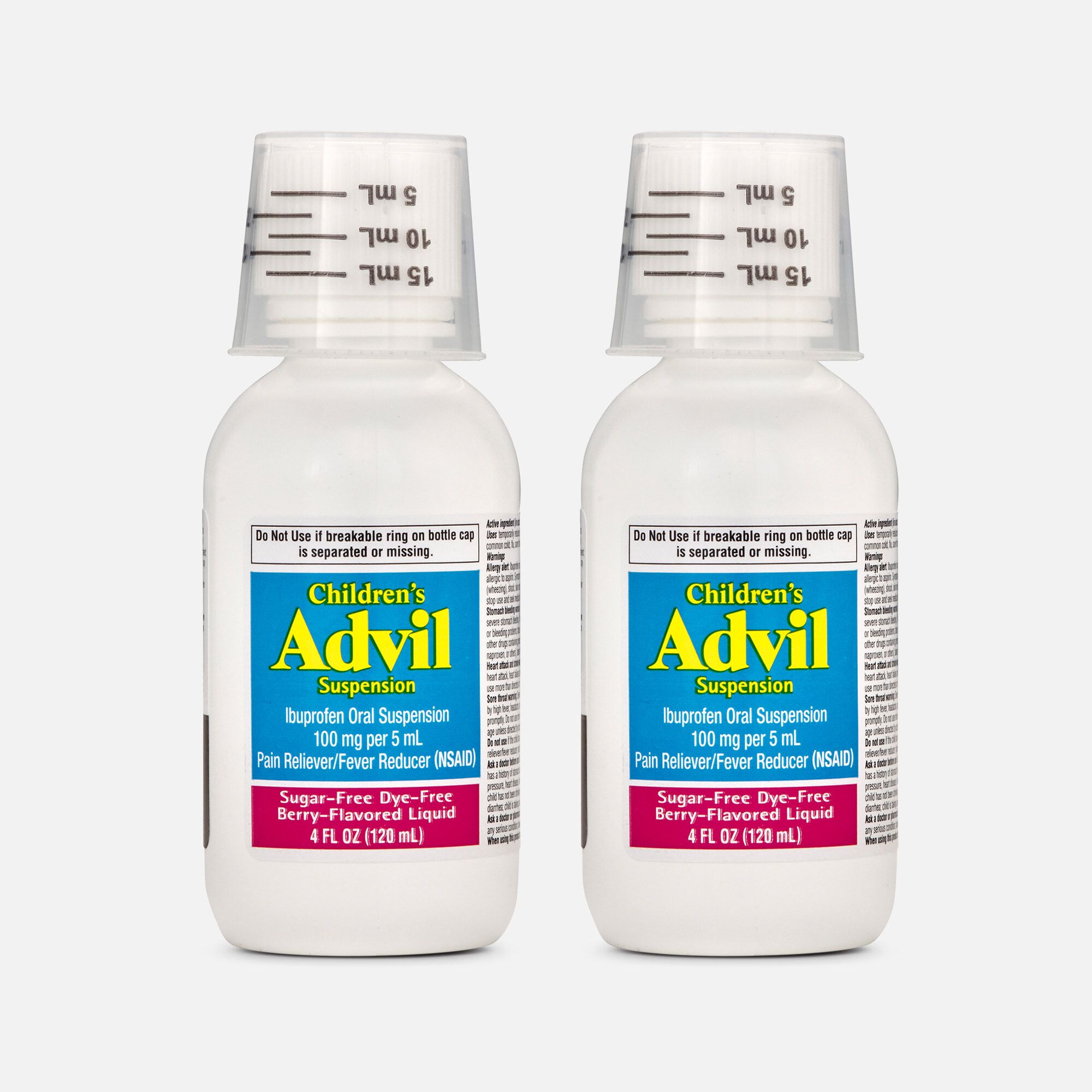 Children's Advil Pain Reliever and Fever Reducer, Sugar Free and Dye Free Ibuprofen Oral Suspension, Berry Flavored, 4 fl oz. (2-Pack), , large