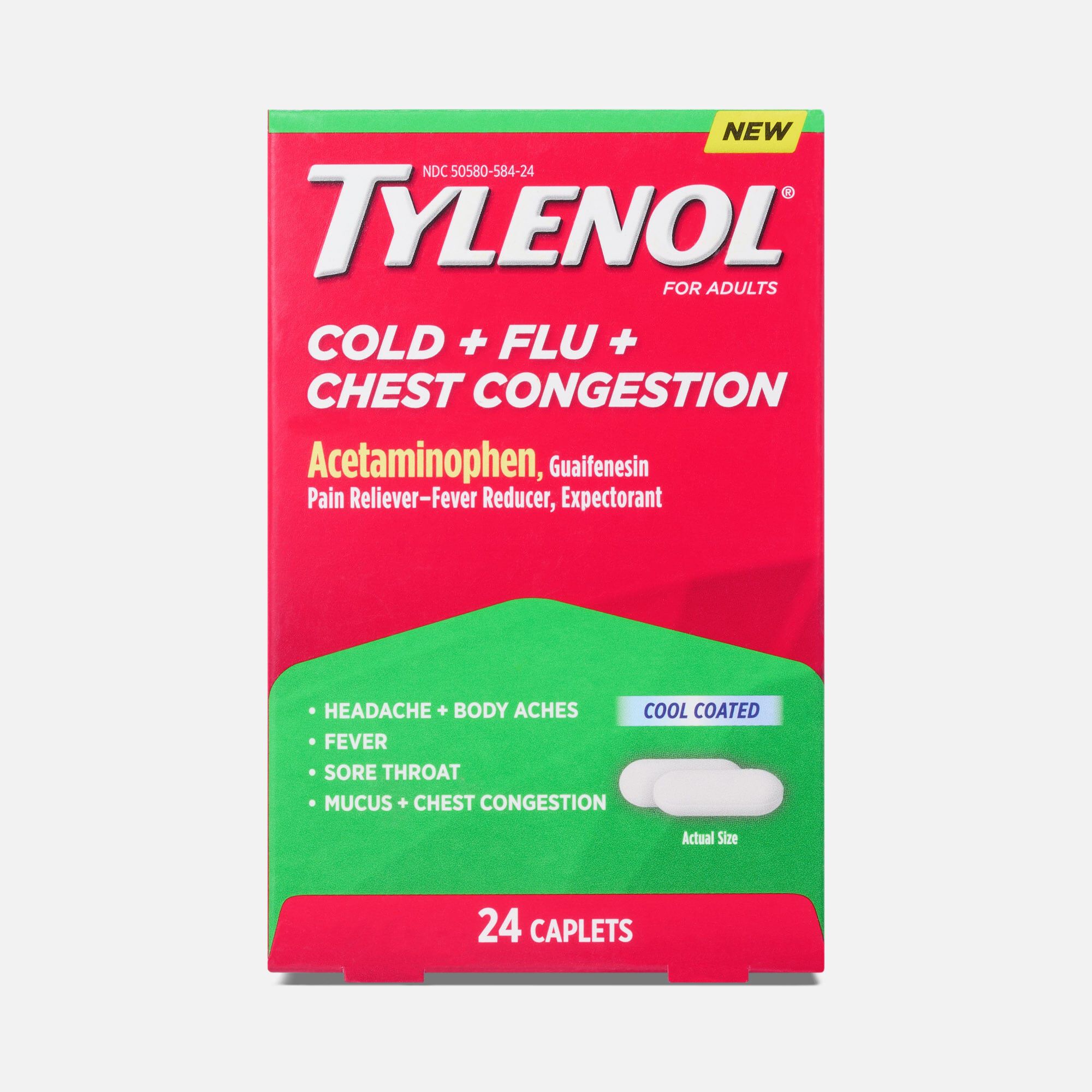 Tylenol® Cold + Flu + Chest Congestion Caplets, 24 ct.