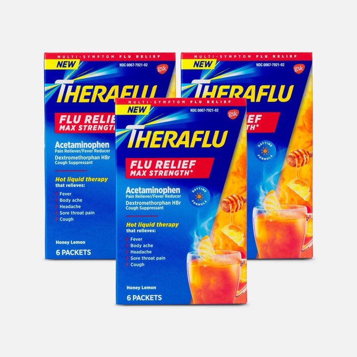 Theraflu Daytime Max Strength Flu Relief Honey Lemon Flavor Hot Liquid Powder, 6 ct. (3-Pack), , large