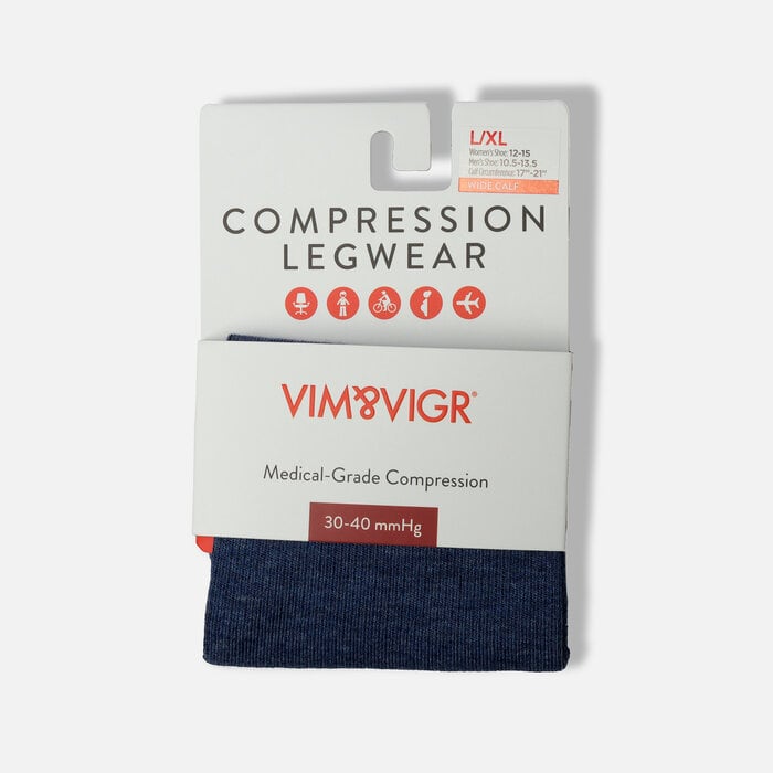 VIM & VIGR Cotton Compression Socks, Heathered Collection Navy, 30-40 mmHg, , large