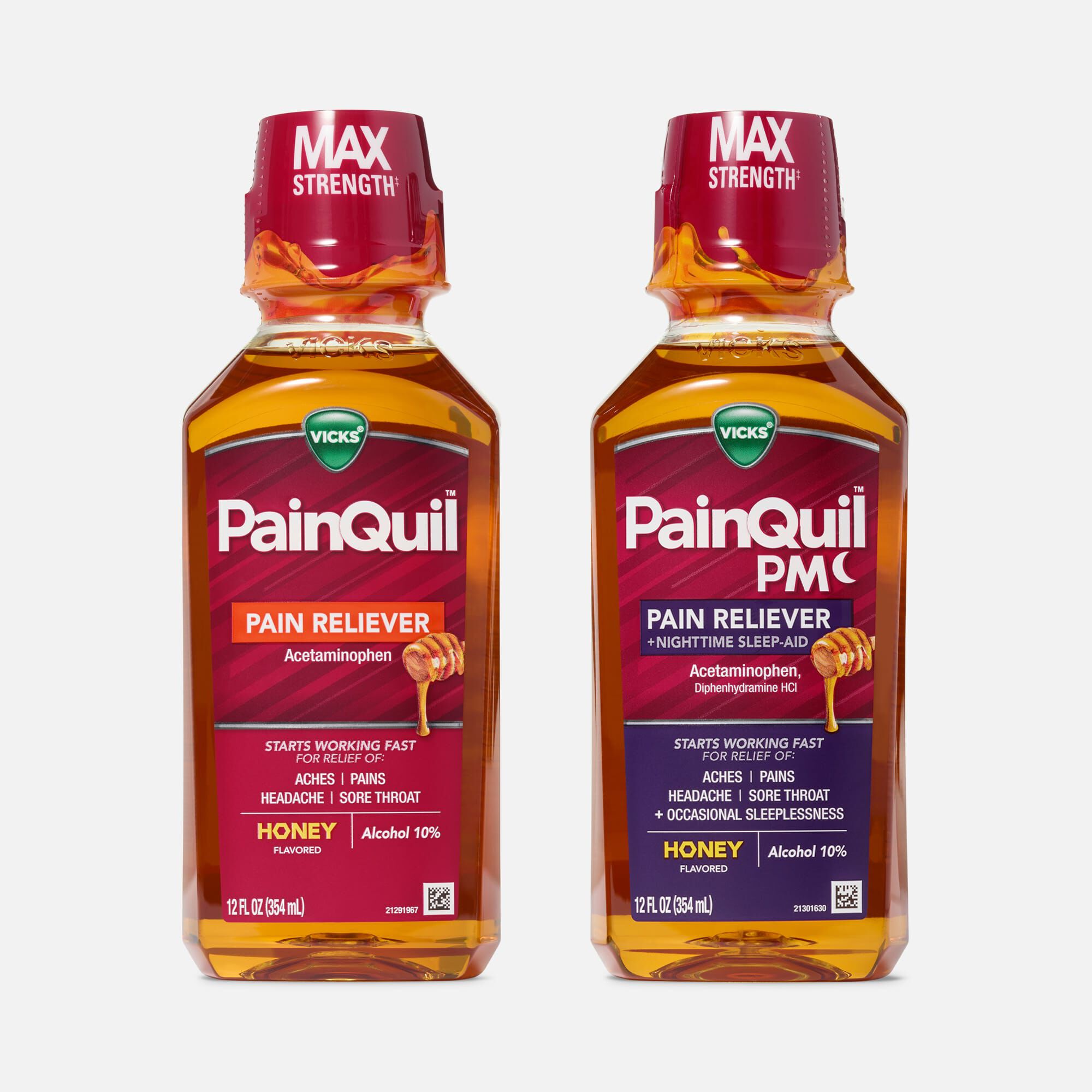 Vicks® PainQuil™ Acetaminophen Pain Relief Liquid Day & Night Combo Pack, Honey Flavored. 12 fl. oz., , large
