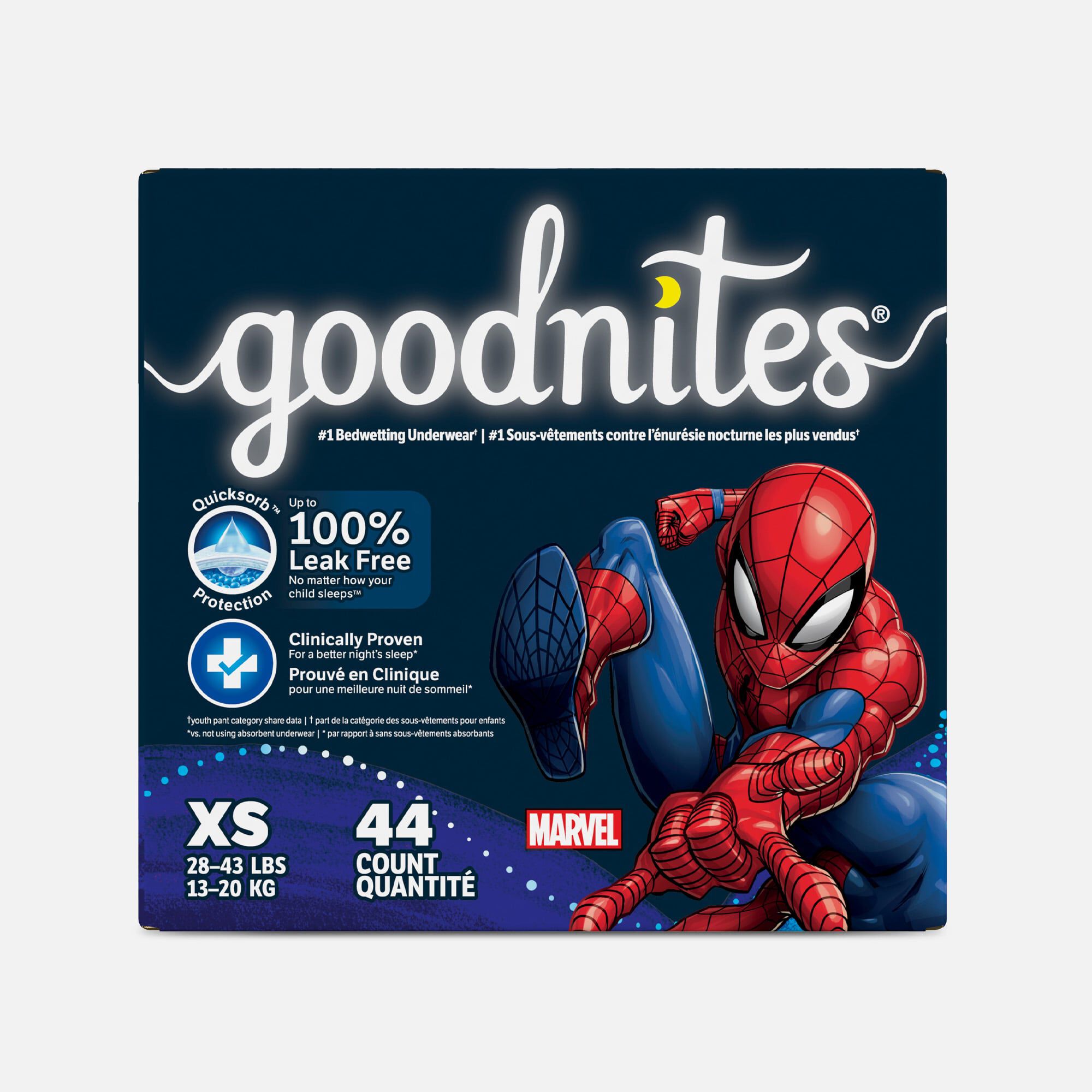 Goodnites Boys' Nighttime Bedwetting Underwear, Size Extra Small (28-43 lbs), 44 ct.