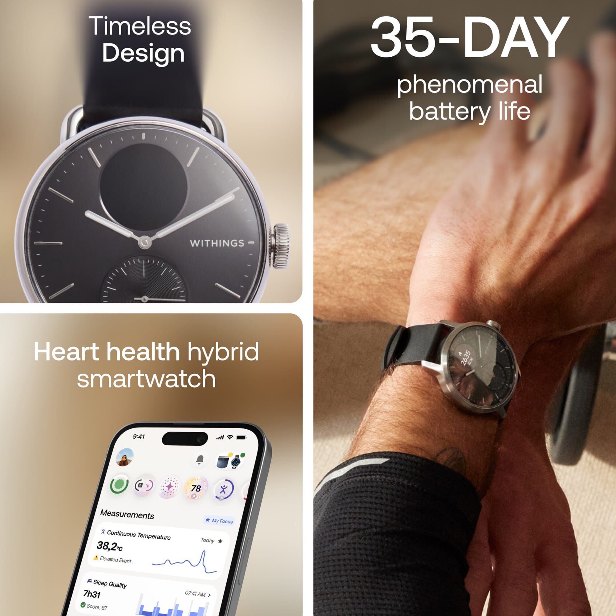Withings ScanWatch 2 Smart Wearable Health Tracker, Black, 38mm, , large