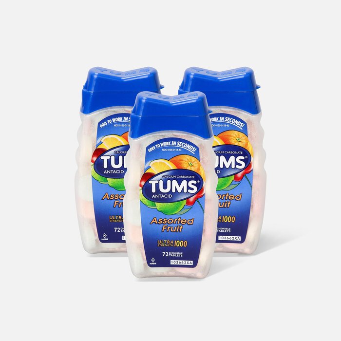 TUMS Ultra Strength Assorted Fruit Antacid Chewable Tablets for Heartburn Relief, 72 ct. (3-Pack), , large