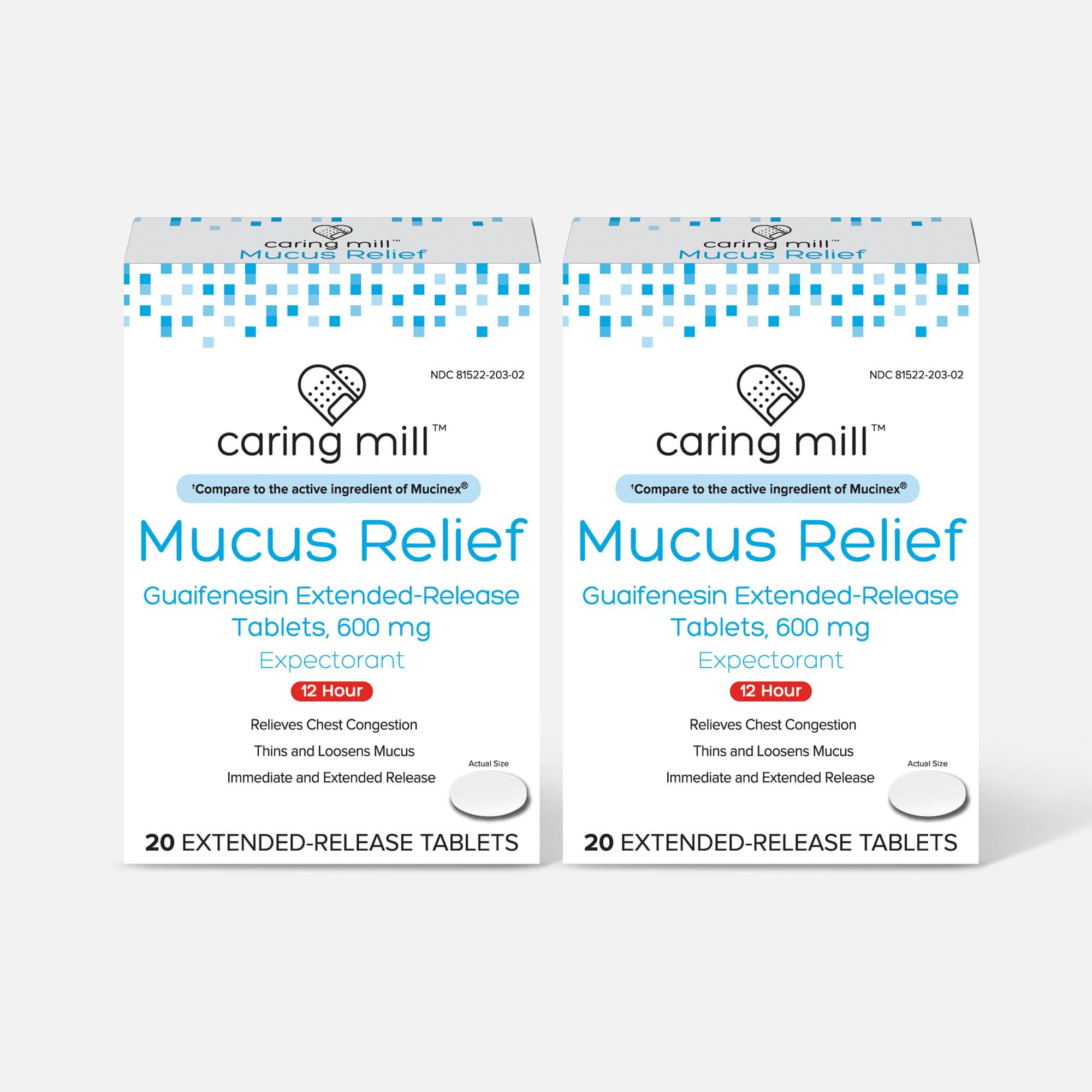 Caring Mill™ Mucus Guaifenesin Extended-Release Bi-Layer Caplets, 600 mg (Pack of 2), , large
