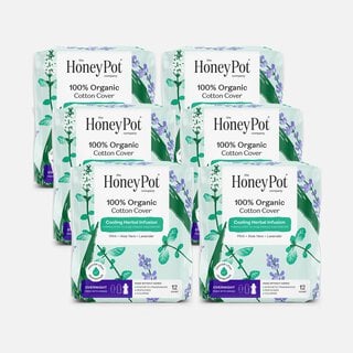The Honey Pot 100% Organic Top Sheet Overnight Herbal Menstrual Pads with Wings, 12 ct. (6 pack)