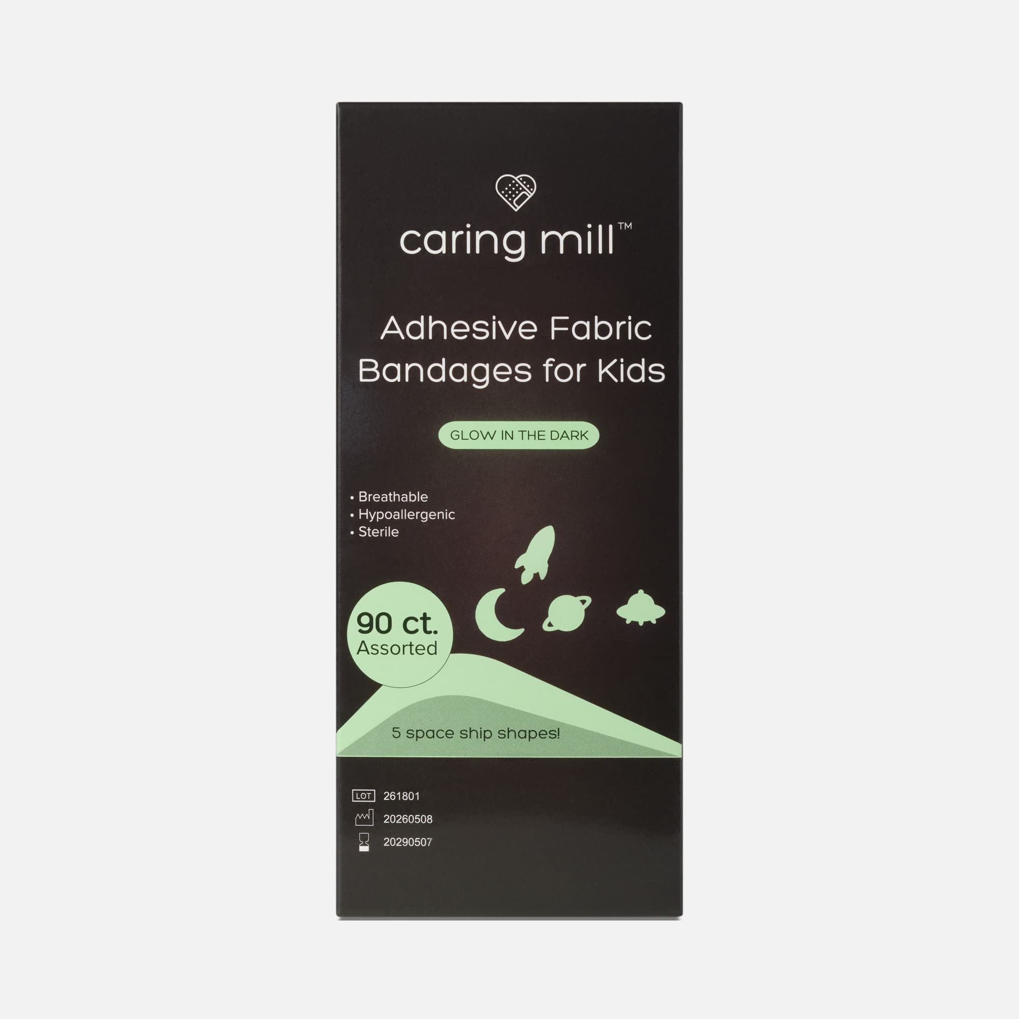 Caring Mill™ Adhesive Waterproof Bandages for Kids, Space Shapes, 90 ct