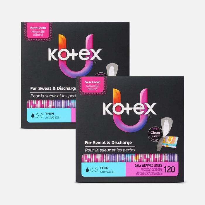 Kotex® Daily Wrapped Liners, Light Absorbency, Thin, 120 ct. (2 pack), , large