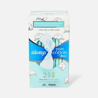Always Pure Cotton with FlexFoam Pads for Women Heavy Flow Absorbency with Wings, , large
