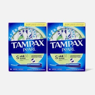 Tampax Pearl Tampons, Super Absorbency, 18 ct. (2-Pack), , large