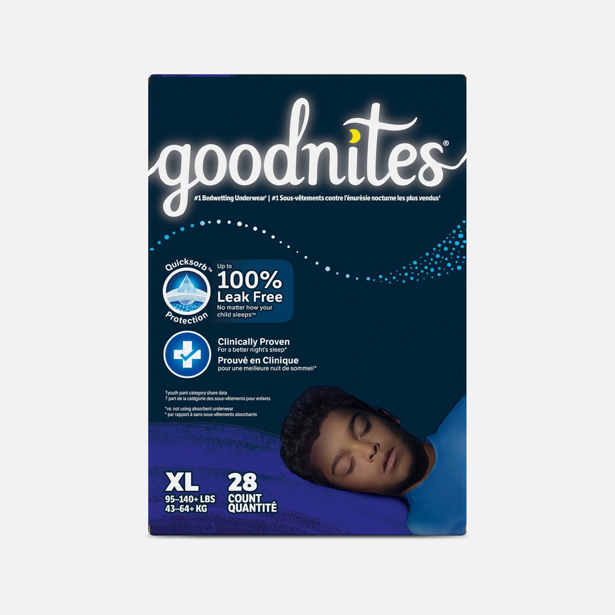 Goodnites Boys' Nighttime Bedwetting Underwear, Size Extra Large (95-140+ lbs), 28 ct.