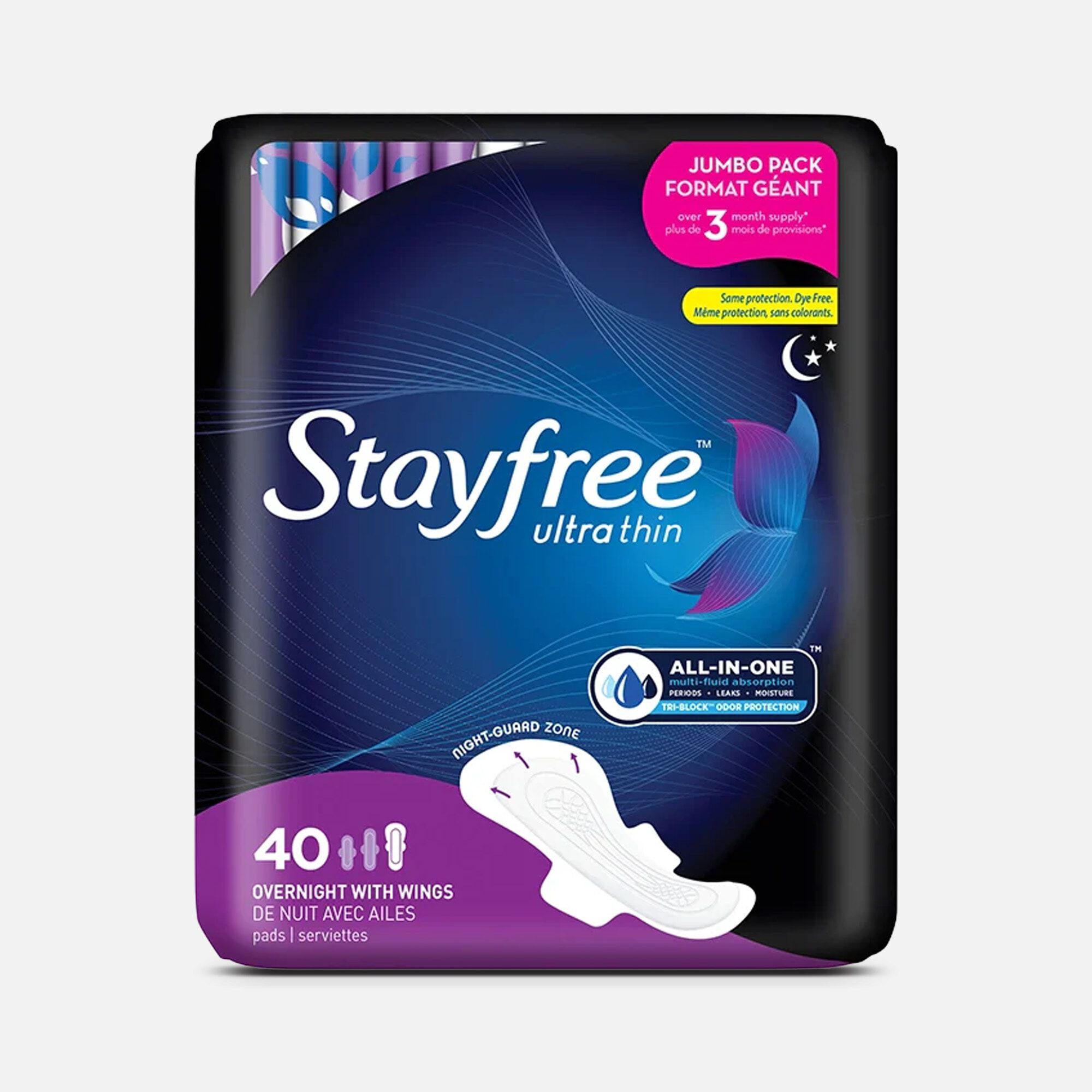 Stayfree Pads Ultra Thin Overnight Wings, 40 ct