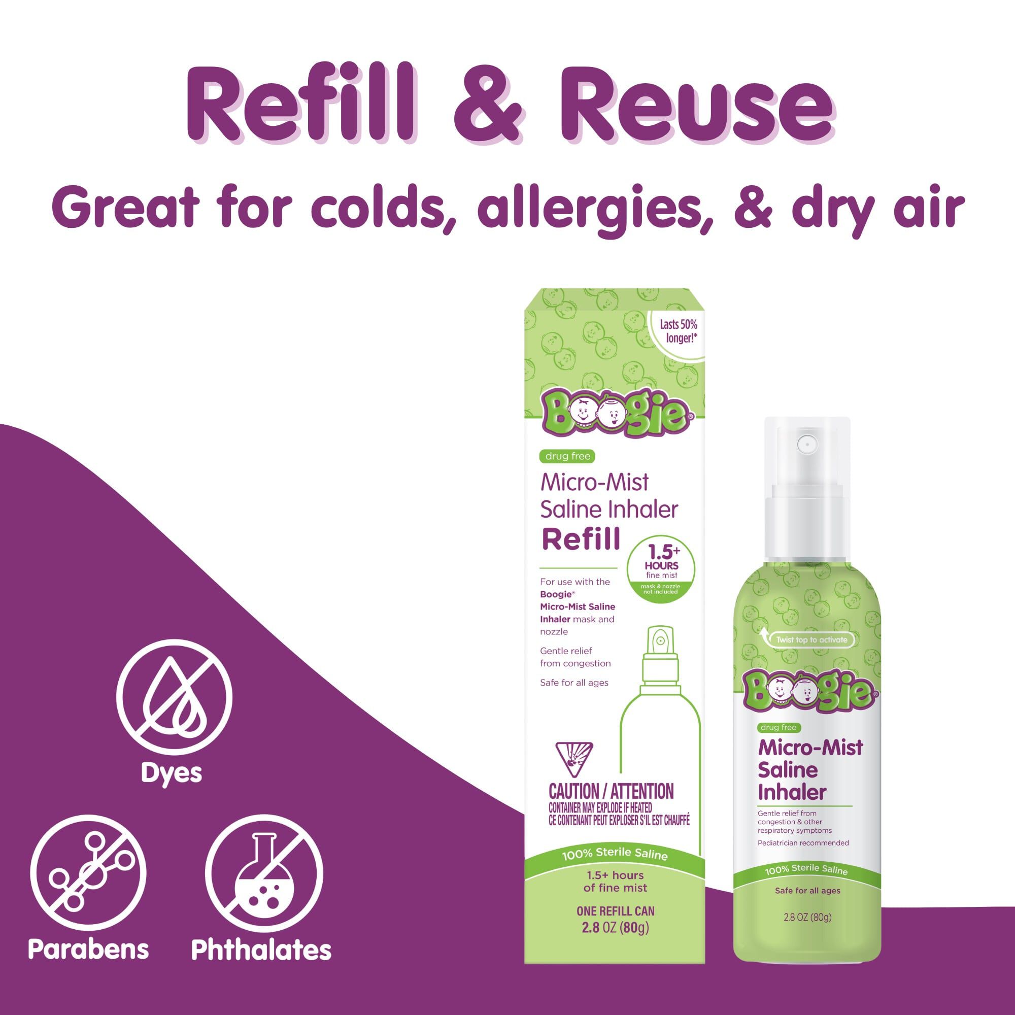 Boogie® Micro-Mist Inhaler Refill, Unscented, 2.8 fl. oz., , large