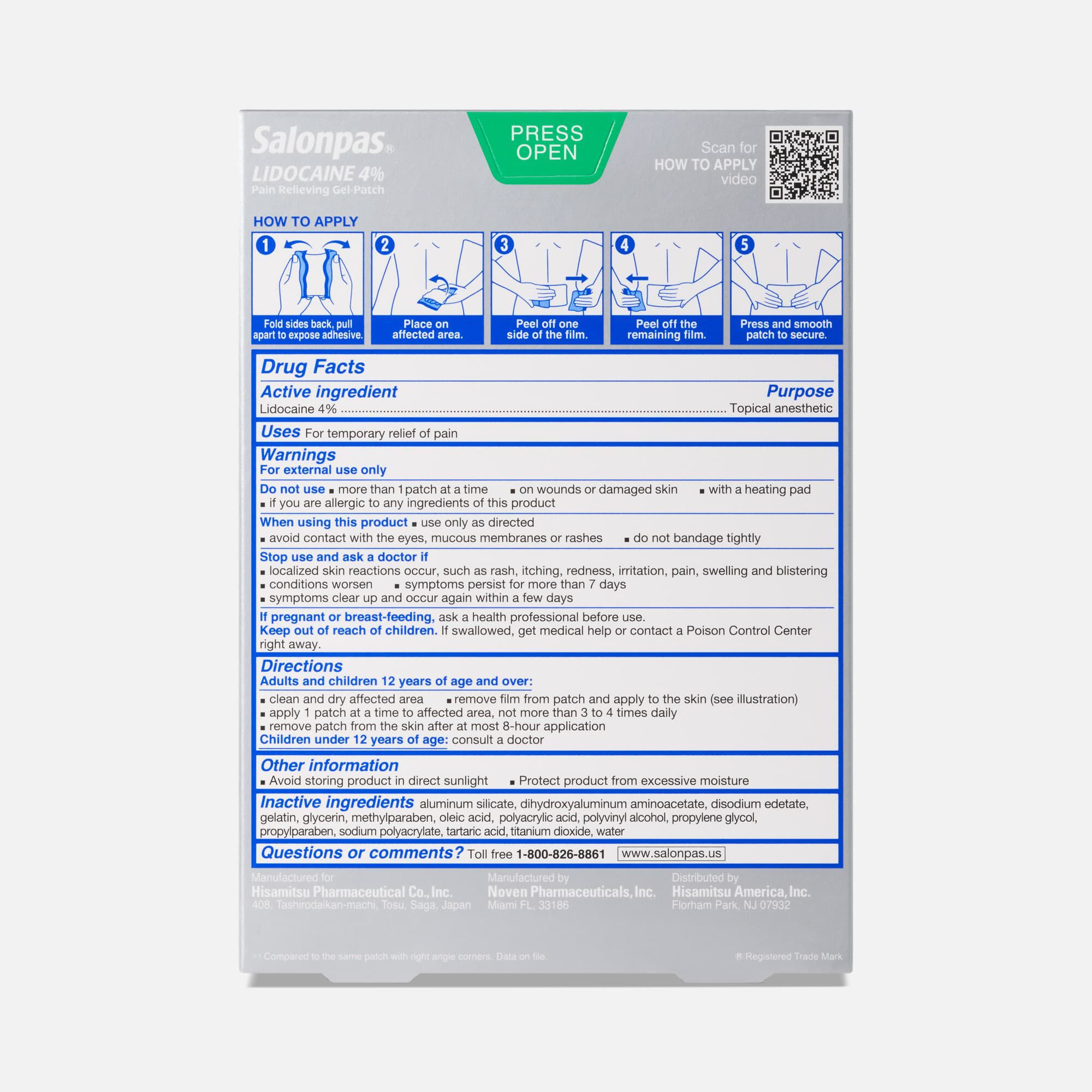 Salonpas® Lidocaine 4% Pain Relieving Gel-Patch, 6 ct., , large