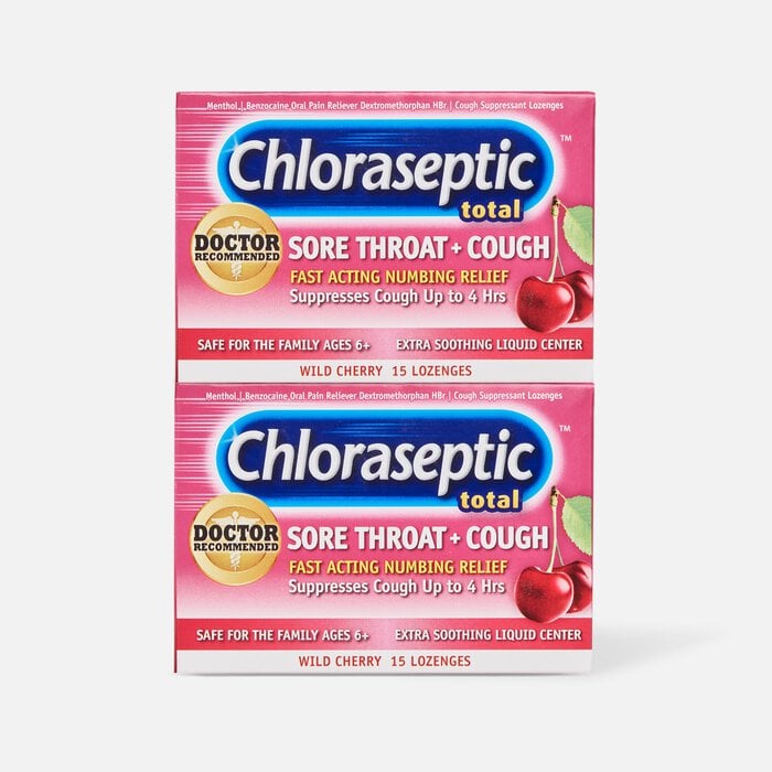 Chloraseptic Total, Wild Cherry, Sore Throat and Cough Lozenges, 15 ct. (2-Pack), , large