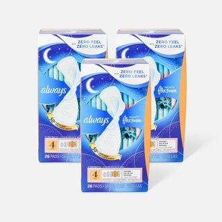 Always Infinity FlexFoam Pads for Women Size 4 Overnight Absorbency, with Wings Unscented, 26 ct. (3-Pack), , large