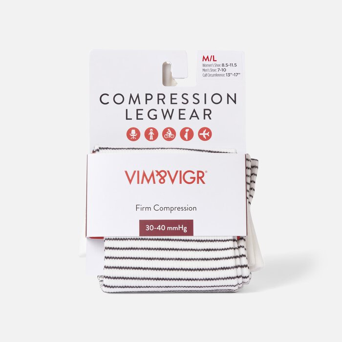 VIM & VIGR Cotton Compression Socks, Pinstripe, Cream and Black, 30-40 mmHg, , large