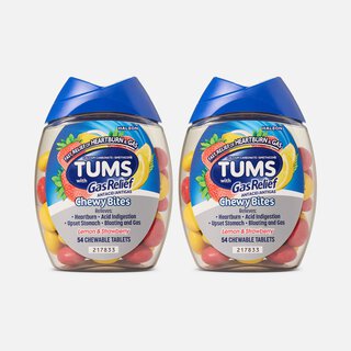TUMS Chewy Bites Chewable Antacid Tablets with Gas Relief, Lemon & Strawberry, 54 ct. (2 pack), , large
