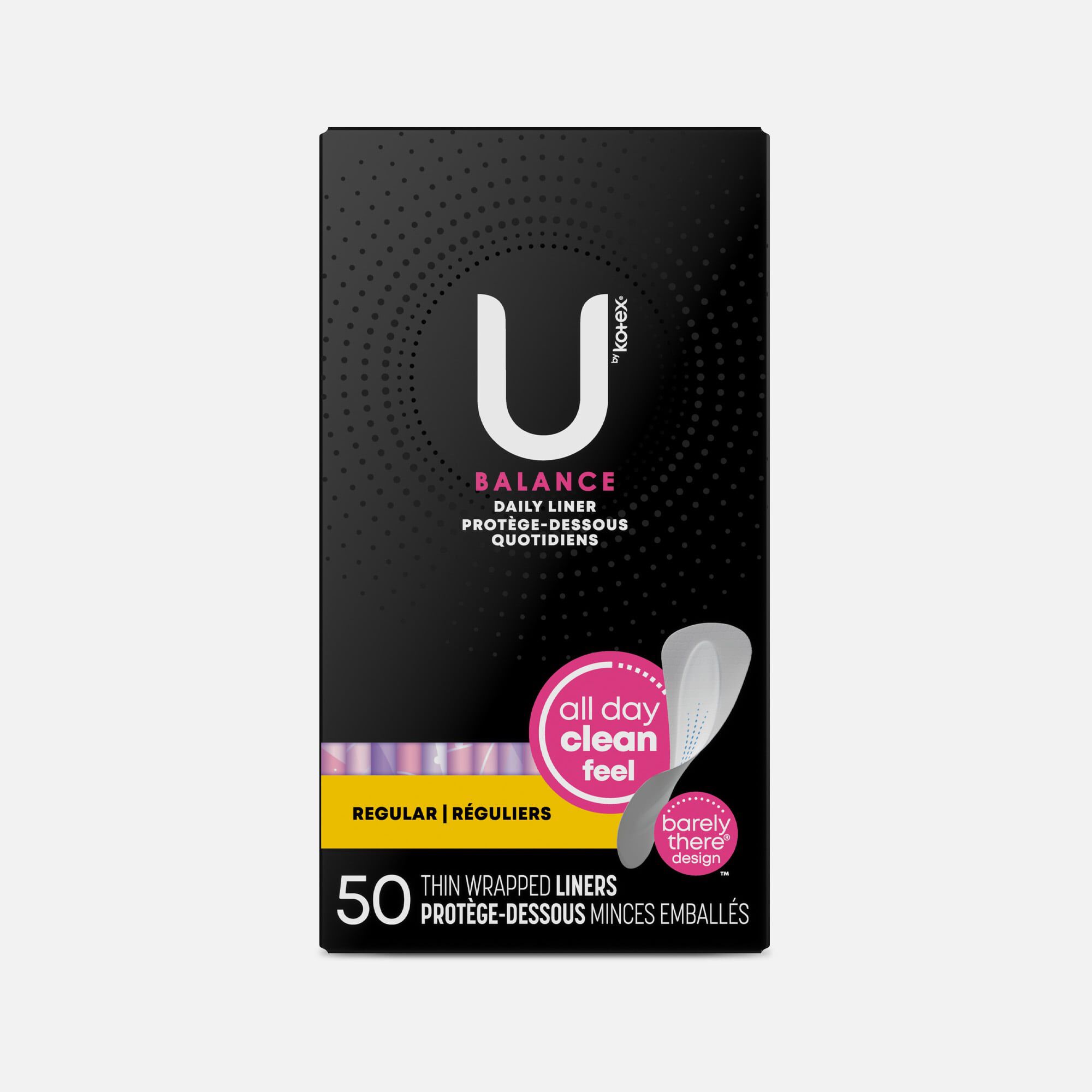U by Kotex Balance Daily Wrapped Panty Liners, Light Absorbency, Regular Length, 50 ct., , large