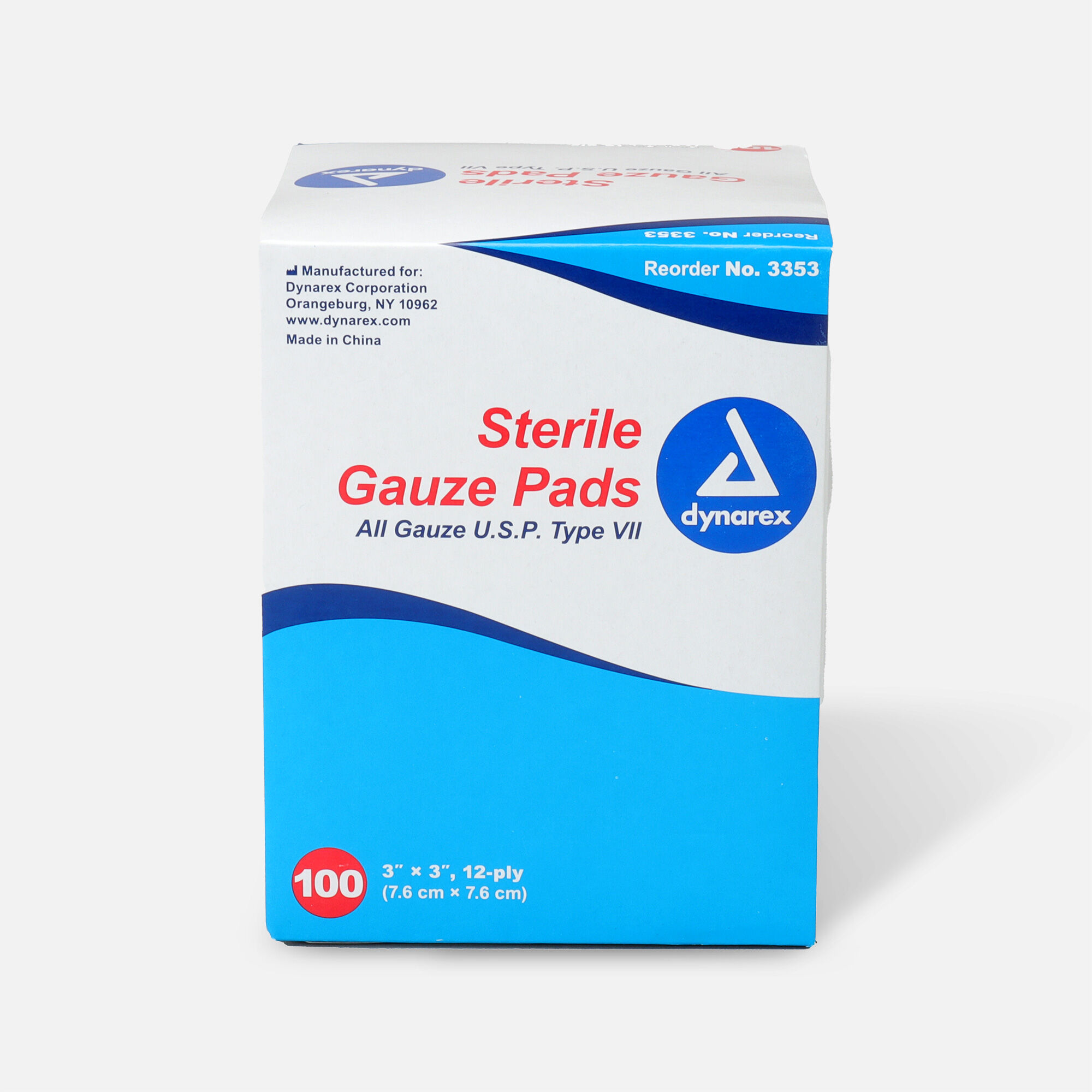 Dynarex Gauze Pads Sterile, 12 ply, 3 in x 3 in, 100 ct.