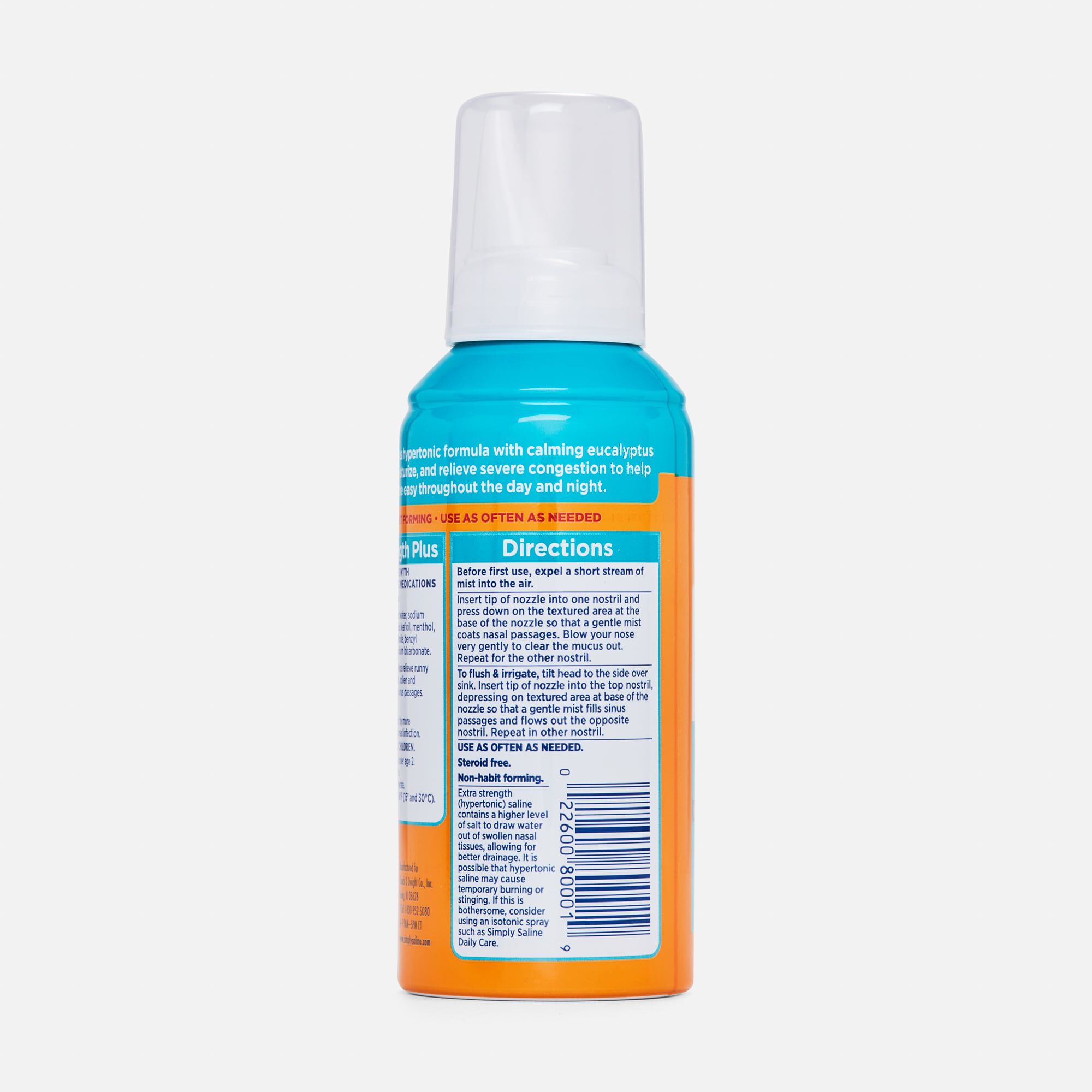 Simply Saline Adult Nasal Mist Extra Strength Plus with Calming Eucalyptus, 4.6 oz., , large