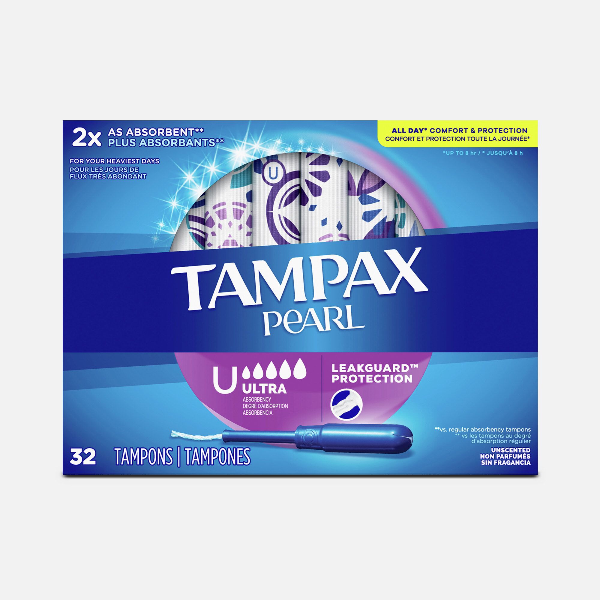 Tampax Pearl Tampons with BPA-Free Plastic Applicator and LeakGuard Braid, Unscented, , large