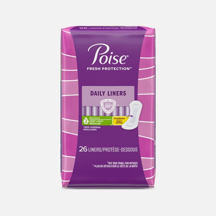 Poise Daily Liners, Incontinence Panty Liners, 2 Drop Very Light Absorbency, Regular Length, 26 ct., , large