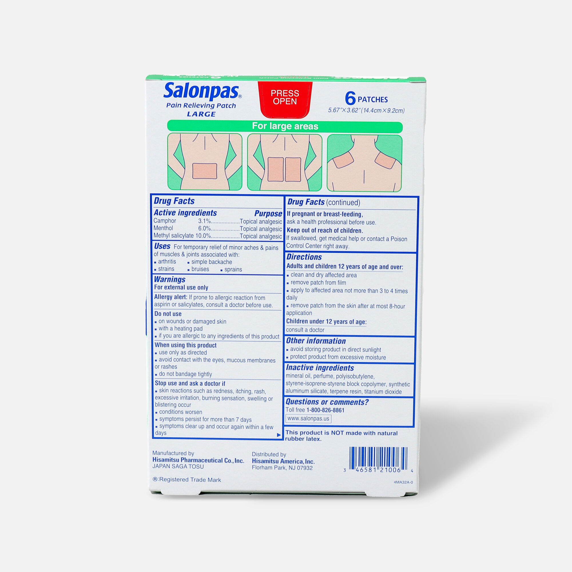 Salonpas Pain Relieving Patch, Large, 6 ct., , large