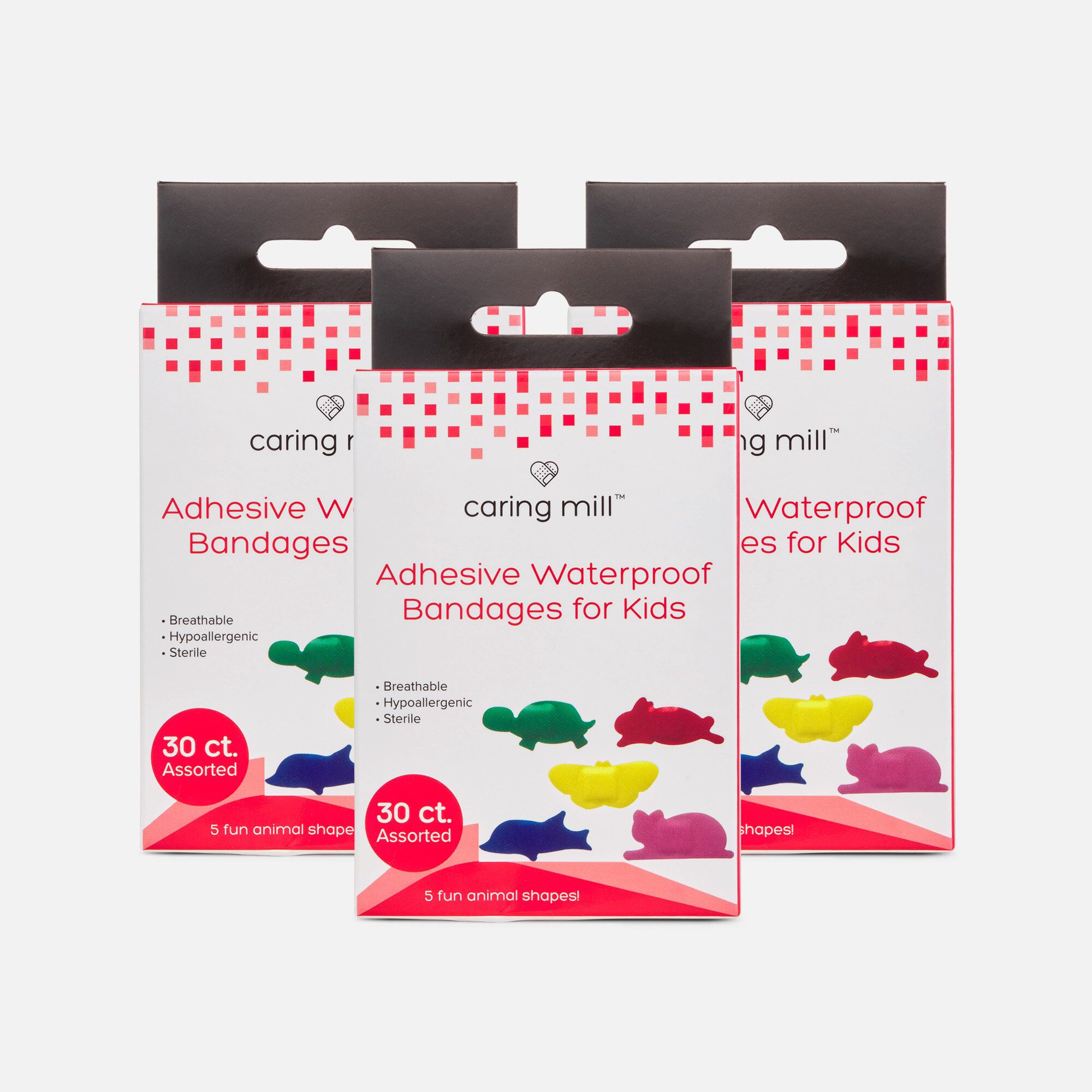 Caring Mill™ Adhesive Waterproof Bandages for Kids, Animal Shapes, 30 ct. (3-Pack), , large