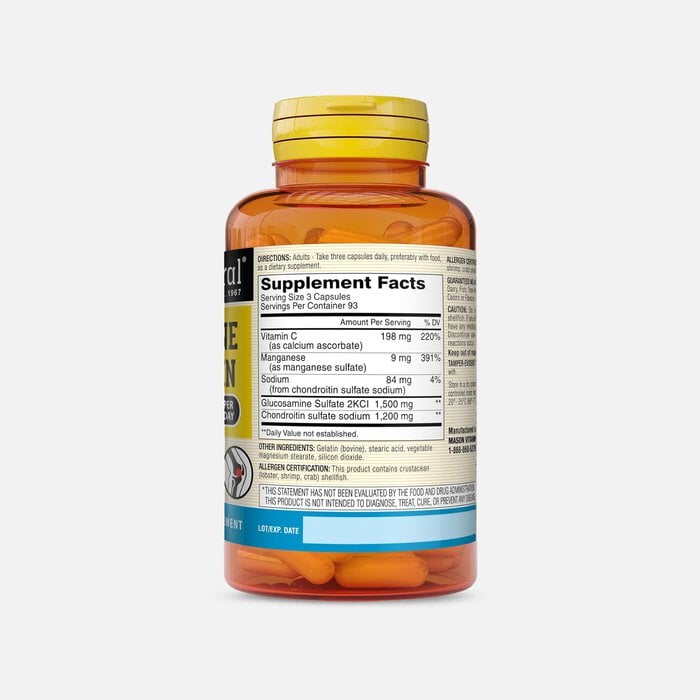 Mason Vitamins Natural Glucosamine Chondroitin Double Strength 1500/1200 3 per Day, , large