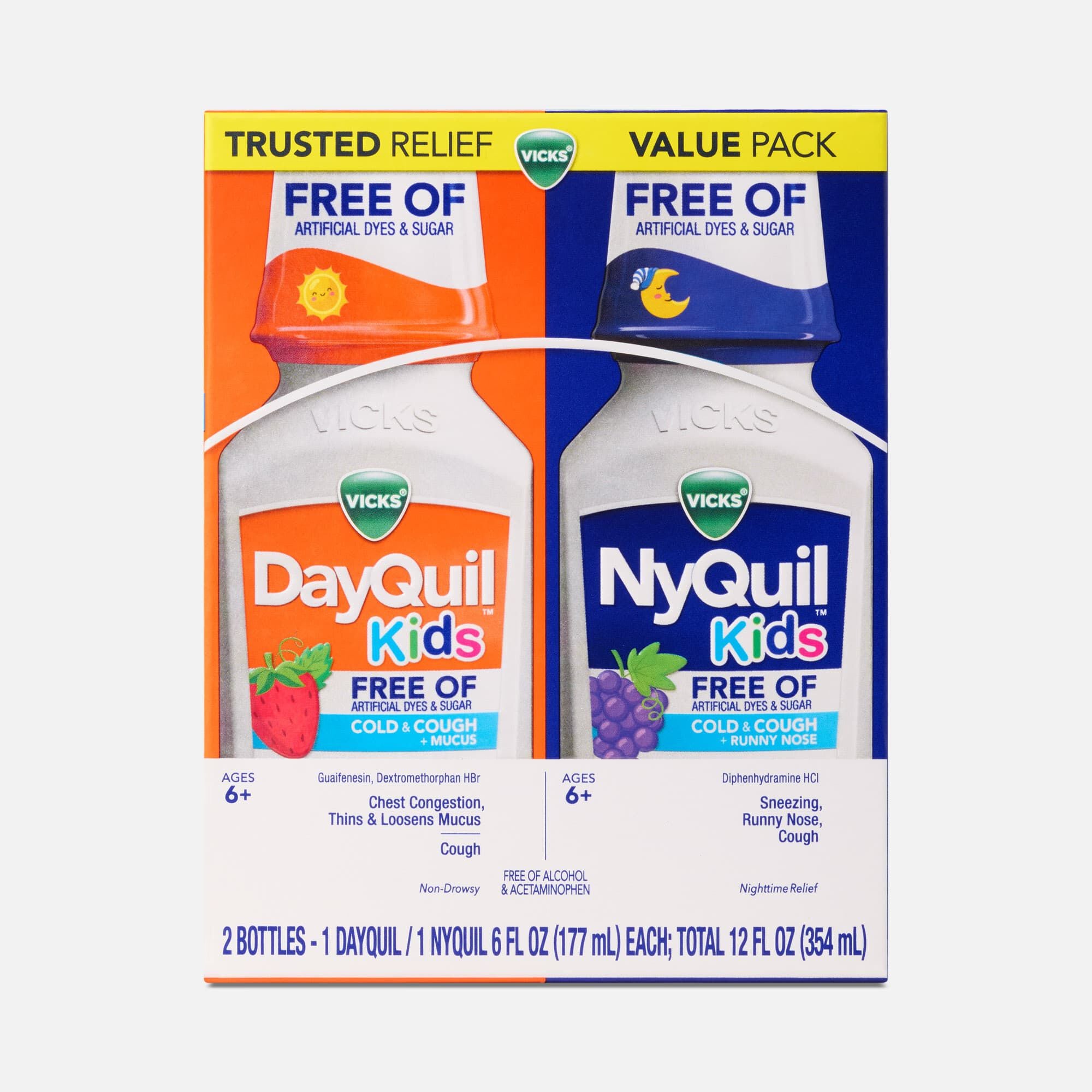 Vicks® DayQuil™ & NyQuil™ Kids Cold & Cough Liquid Combo Pack, Berry and Grape, 6 fl. oz. ea.