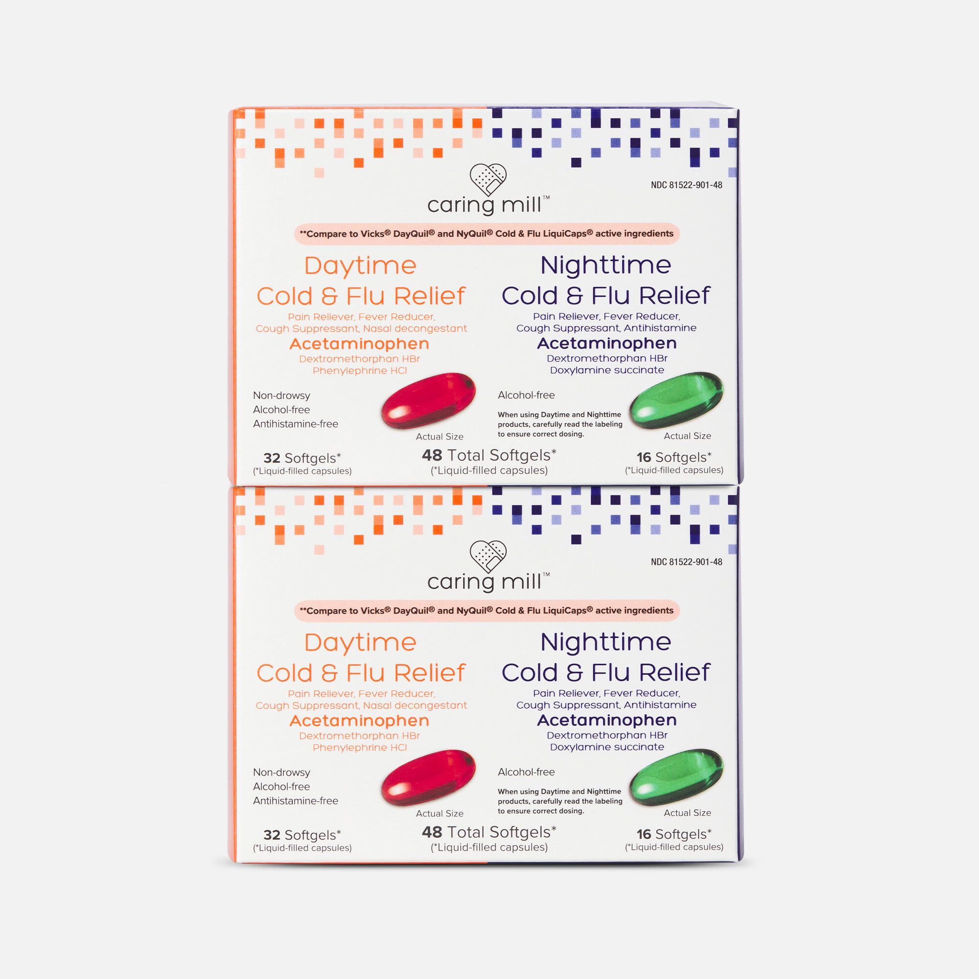 Caring Mill™ Day/Night Multi-Symptom Cold & Flu Relief Combo Softgels, 48 ct. (2-Pack), , large