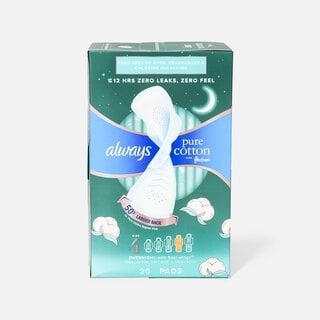 Always Pure Cotton with FlexFoam Pads for Women Size 4 Overnight Absorbency, with Wings, 20 ct.