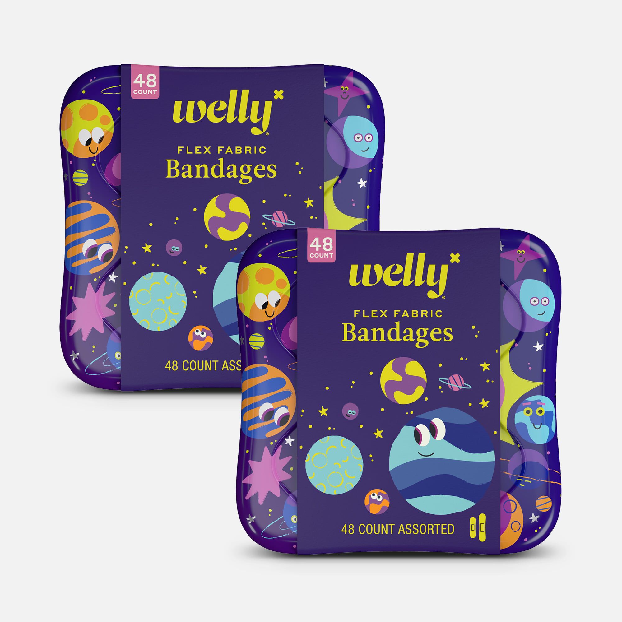 Welly Bravery Badges Planet Pals Assorted Flex Fabric Bandages, 48 ct. (2-Pack)