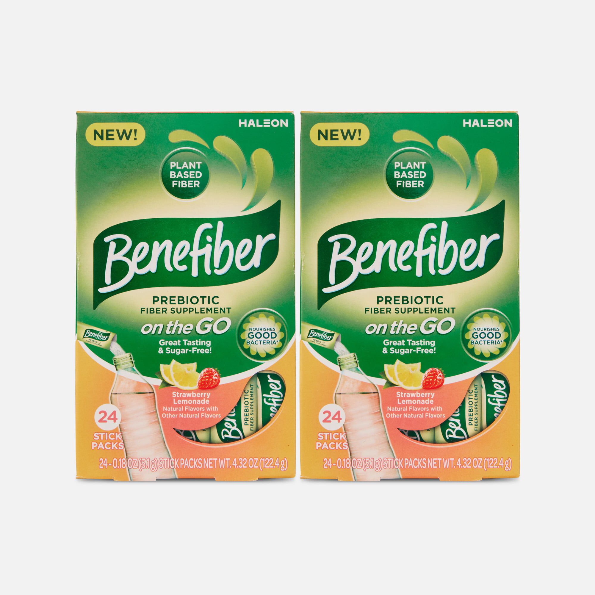 Benefiber On The Go Prebiotic Daily Fiber Supplement Powder Sticks, Strawberry Lemonade, 24 ct. (2-Pack), , large