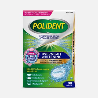 Polident Overnight Whitening Antibacterial Dental Appliance Cleanser Tablets, 90 ct., , large