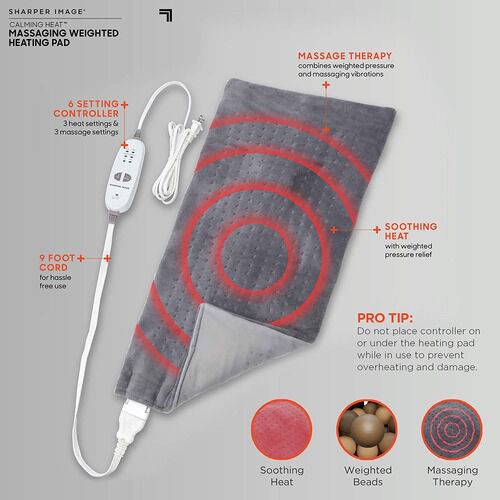 Sharper Image® Calming Heat Massaging Weighted Heating Pad, 6 Settings - 3 Heat, 3 Massage, 12” x 24”, 4 lbs, , large