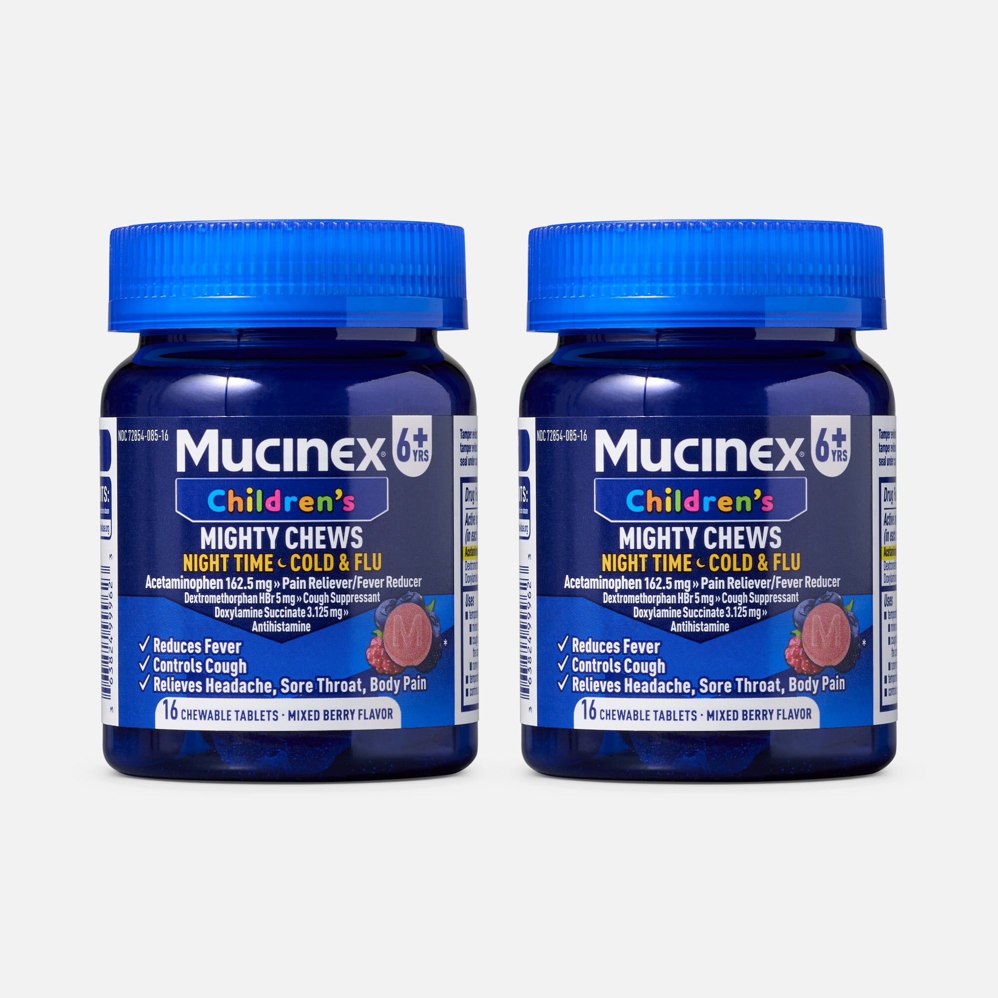 Mucinex Children's Mighty Chews Nighttime Cold & Flu, Mixed Berry, 16 ct. (2-Pack)