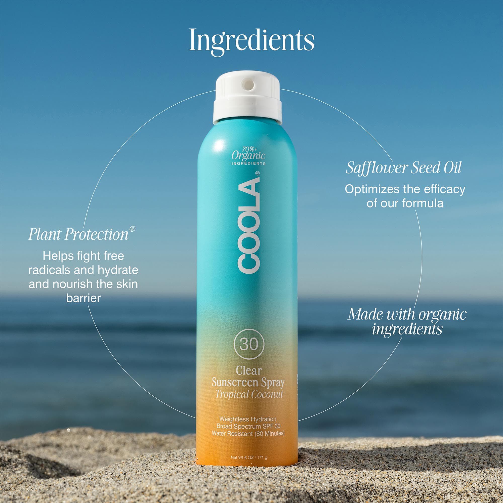 COOLA Classic Body Organic Sunscreen Spray SPF 30 Tropical Coconut, 6 oz., , large