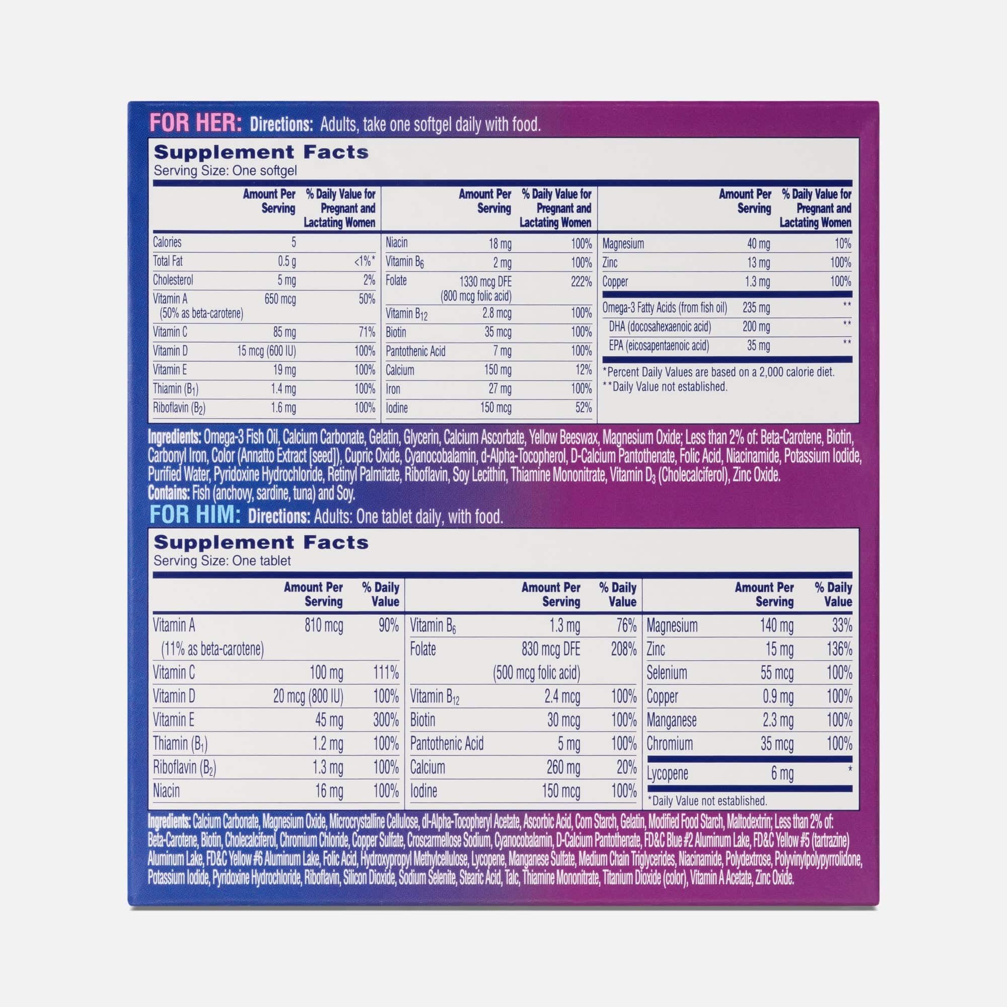 One A Day® Pre-Pregnancy Multivitamin Couples Pack, Women's Softgels 30 ct. + Men's Tablets 30 ct., , large