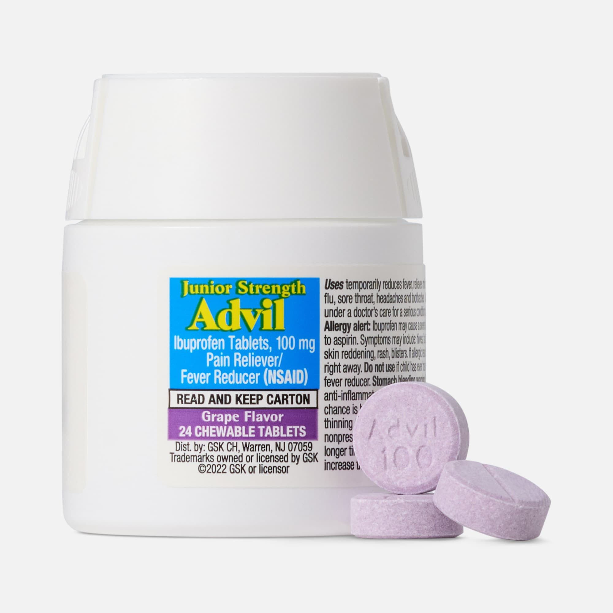 Advil® Junior Chewable Ibuprofen Tablets, Grape, 100 mg, 24 ct., , large