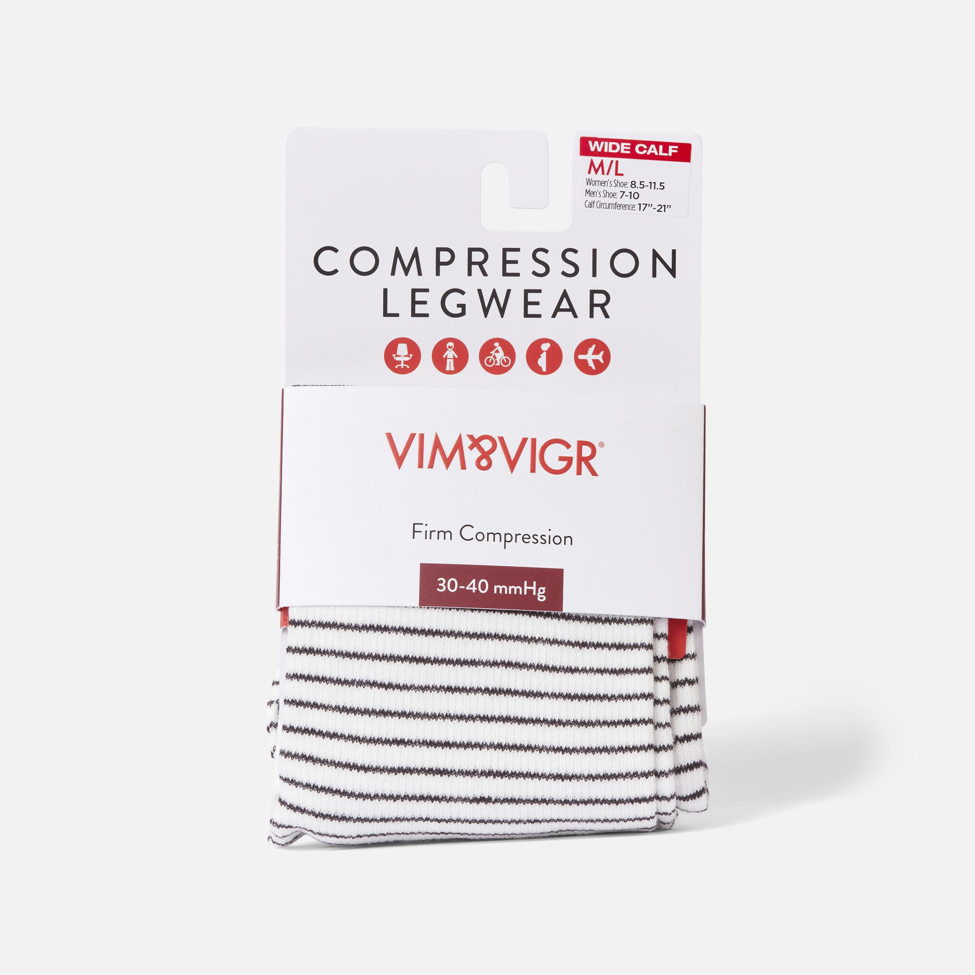 VIM & VIGR Cotton Compression Socks, Pinstripe, Cream and Black, 30-40 mmHg, , large