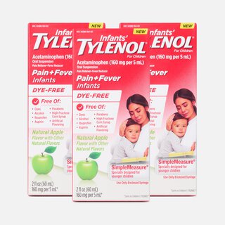 Infant's Tylenol Pain + Fever Dye-Free Acetaminophen Liquid w/ Simple Measure, Natural Apple, 2 fl oz. (3 pack)