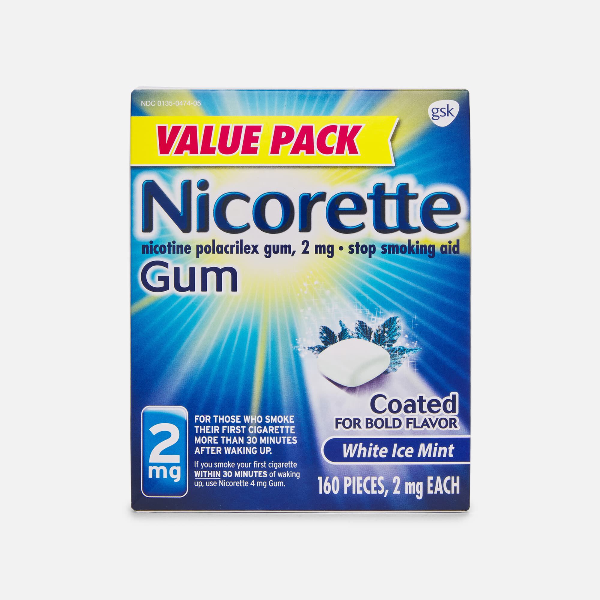 Nicorette Gum White Ice Mint, 2 mg, 160 ct.