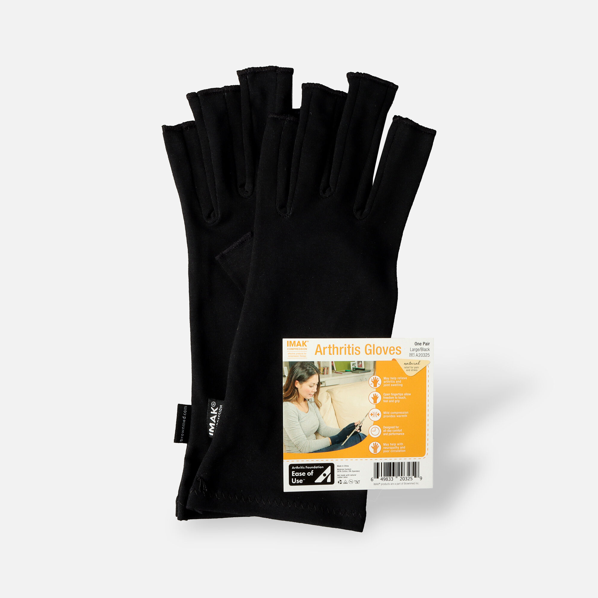 IMAK Compression Arthritis Gloves, Black, Medium, Black, large