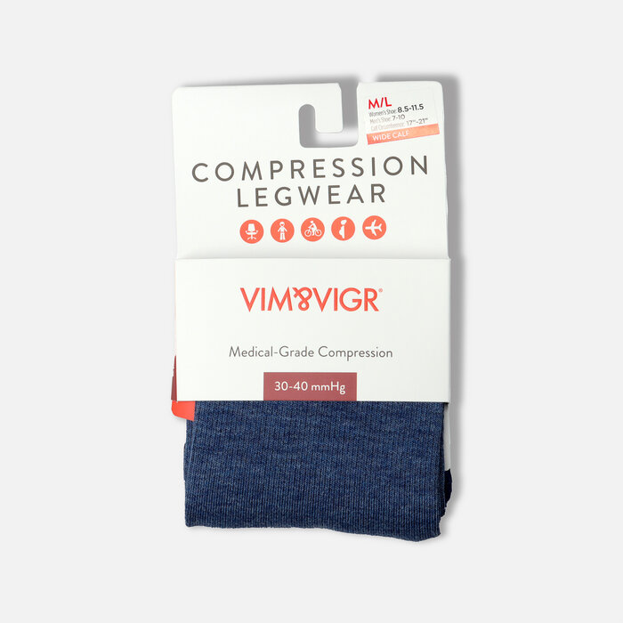 VIM & VIGR Cotton Compression Socks, Heathered Collection Navy, 30-40 mmHg, , large