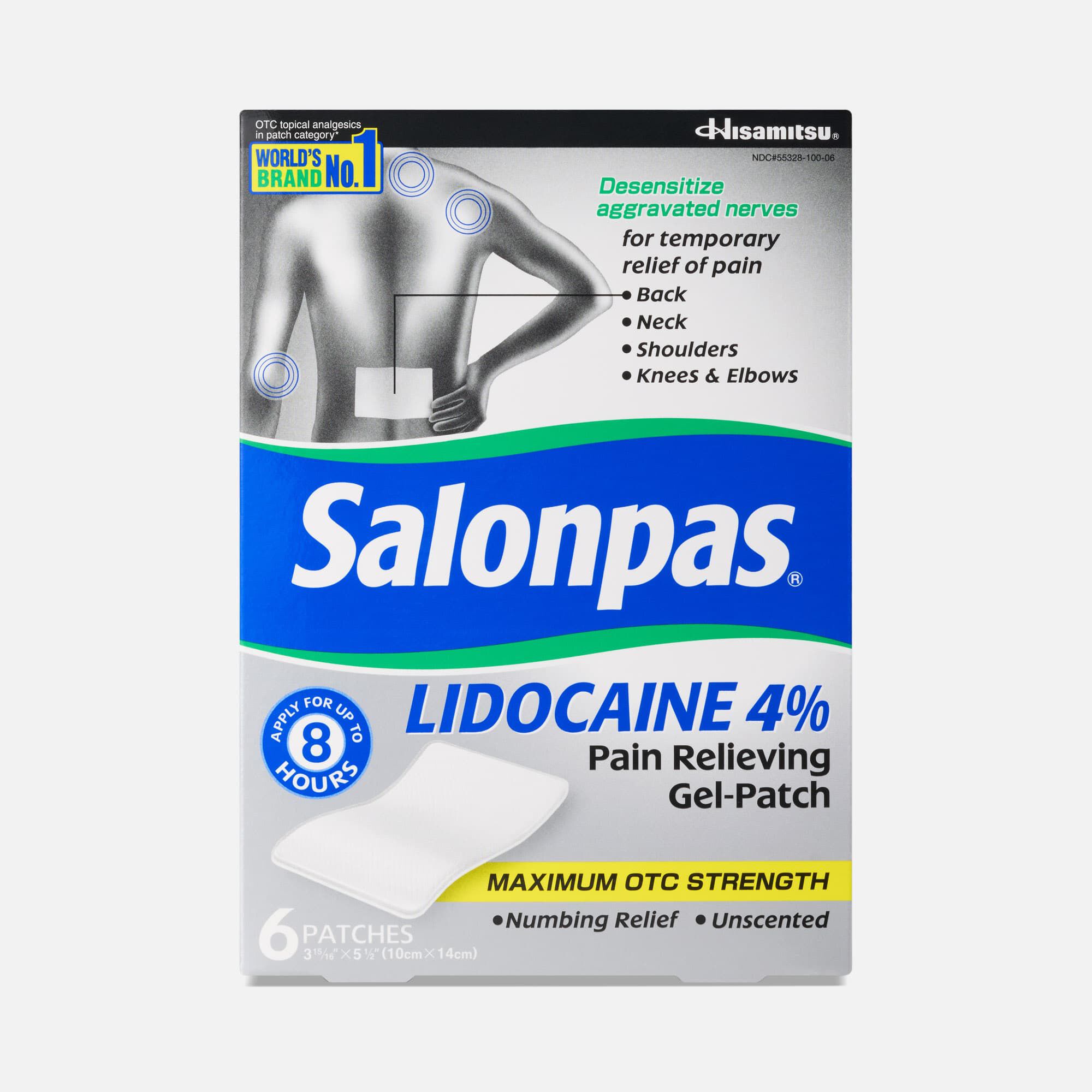Salonpas® Lidocaine 4% Pain Relieving Gel-Patch, 6 ct.